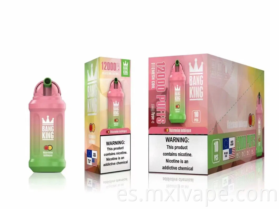 Bang King 12000 Puff Desechable Bang 650mAh Bolsa de batería recargable Bobina 23 ml Capas de capacidad Dispositivo Vape Pen